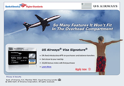US Airway, redesign, to add a fresh look to the Bank of America credit card offering. Here is Version One.