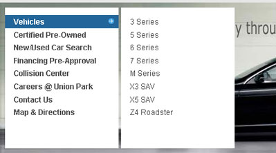 Fly out menu, for ease of navigation to all car sections...