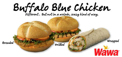 Wawa Food Markets, Home Page Header, advertising the Buffalo Blue Chicken Sandwichs.